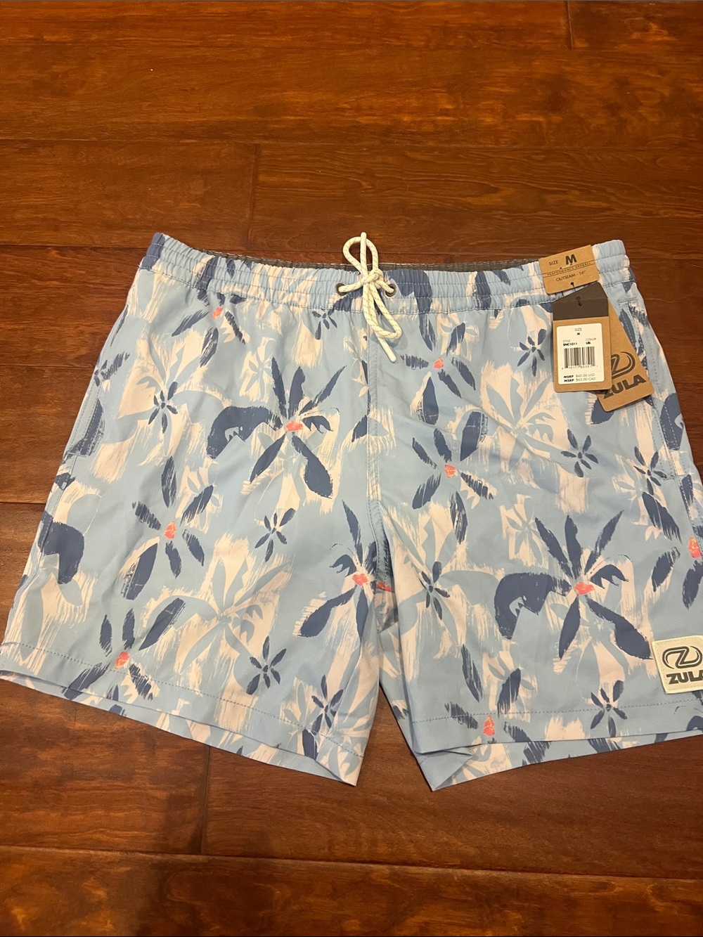 Light Blue Floral Men's Swim Trunks